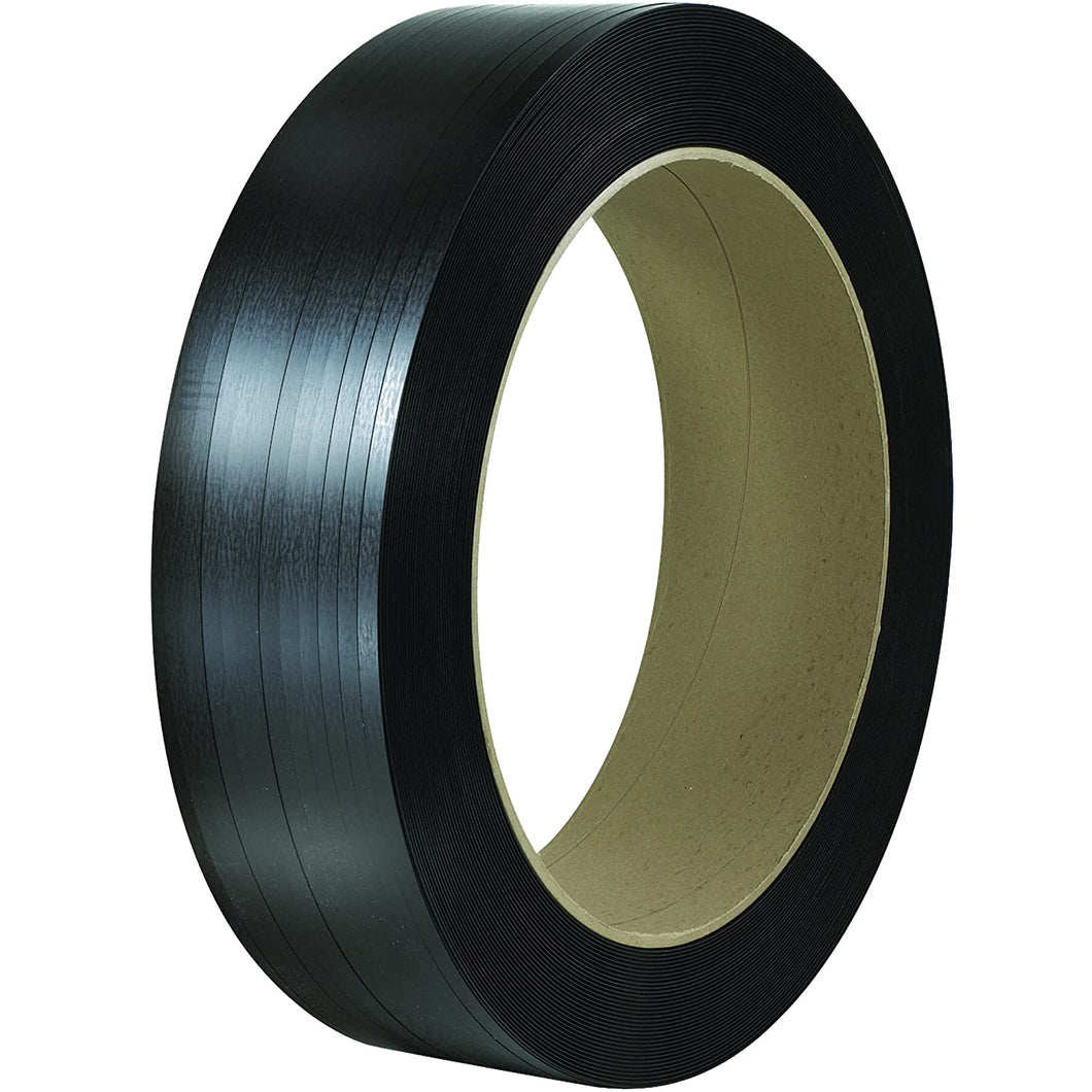 3008E 1/2 x .020 x 9000' Black Polypropylene Strapping 16 x 6 Core 350# Tensile Strength 1Coil/Case 28Cases/pallet