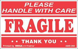 AMS-260 2-1/2 x 4 Please Handle With Care Fragile Thank You Label 500/Roll