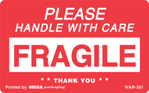 WAR-401 3 x 5 Fragile Please Handle With Care Thank You Label 500/Roll