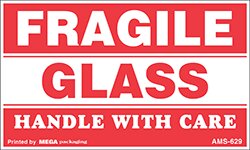 AMS-629 3 x 5 Fragile Glass Handle With Care White Red Print Label 500/Roll